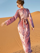 Vacation Long Sleeves Loose Lace-Up Embroidered V-Neck Dress